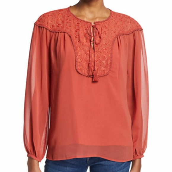 Neiman Marcus Embroidered Tie Neck Blouse - Picture 5 of 10